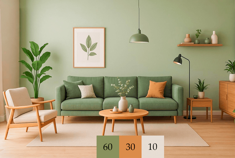 Decoración de interiores utilizando la regla 60/30/10